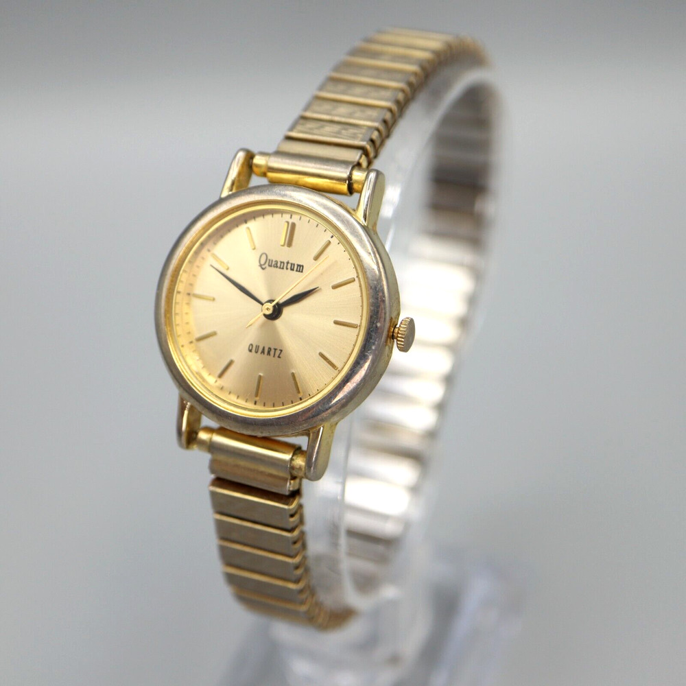 Quantum Ladies 26mm Watch Gold Tone Expansion Band with Fresh Battery